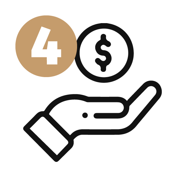 Step 4: Earning, depicted by an icon of a hand offering money