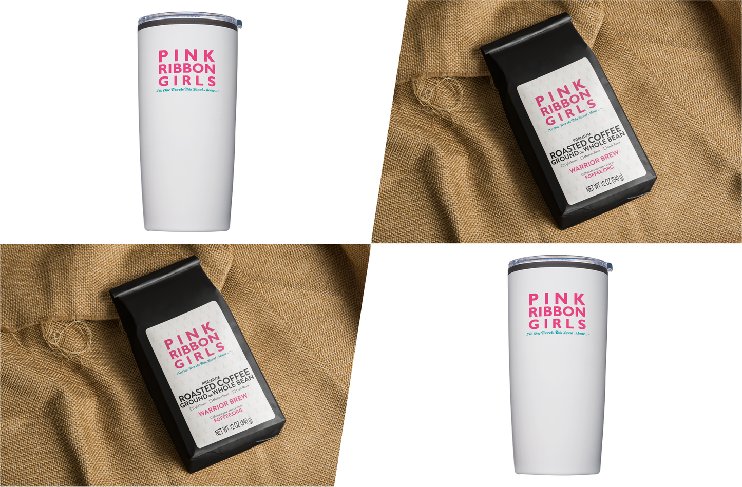 Pack 5: 2 Bags Warrior Brew Coffee, 2 Pink Ribbon Girls Tumblers